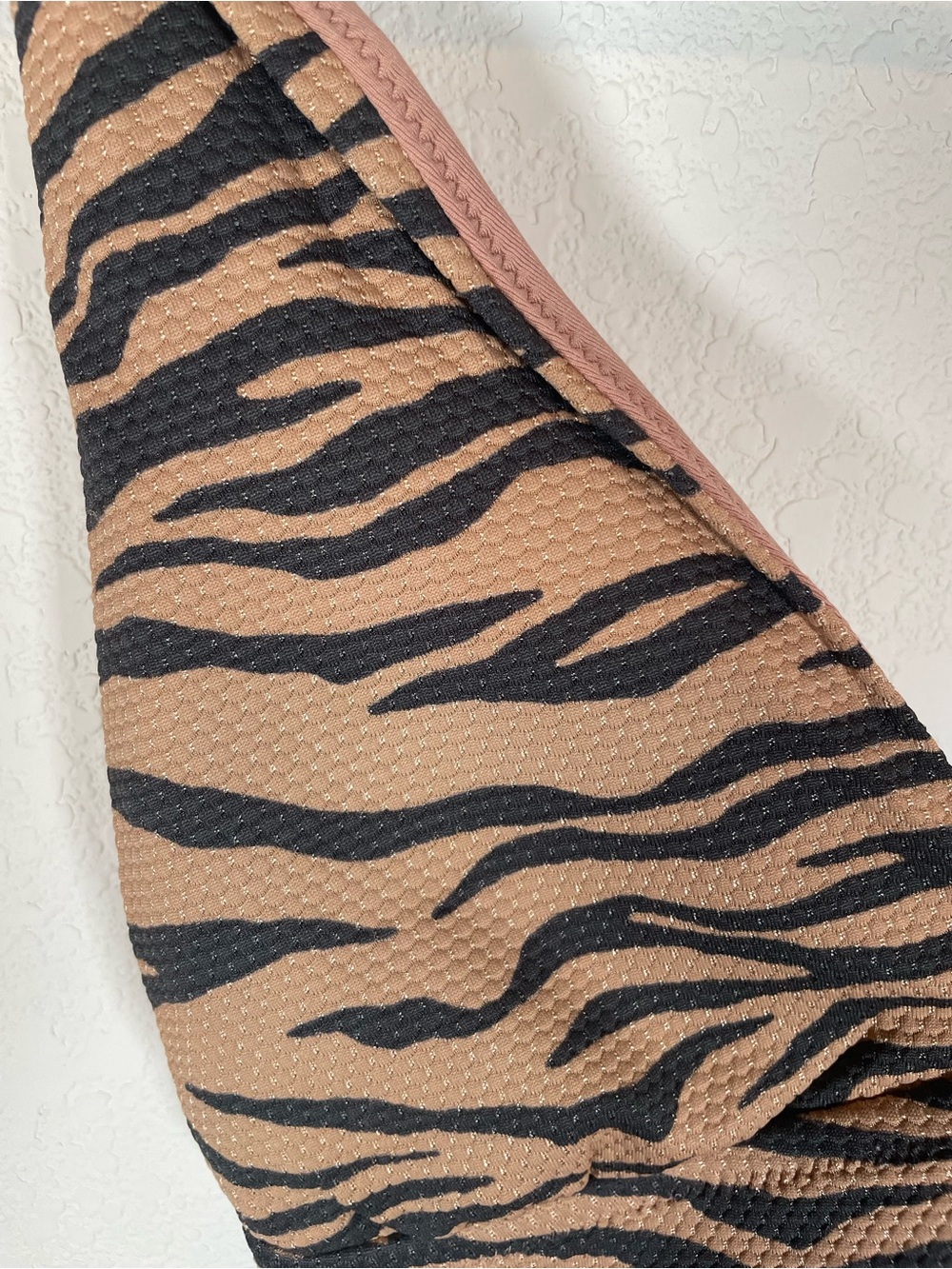 Aerie Pique Tiger Stripe Tie Front Longline Triangle Bikini Top Black / Brown - Picture 3 of 7